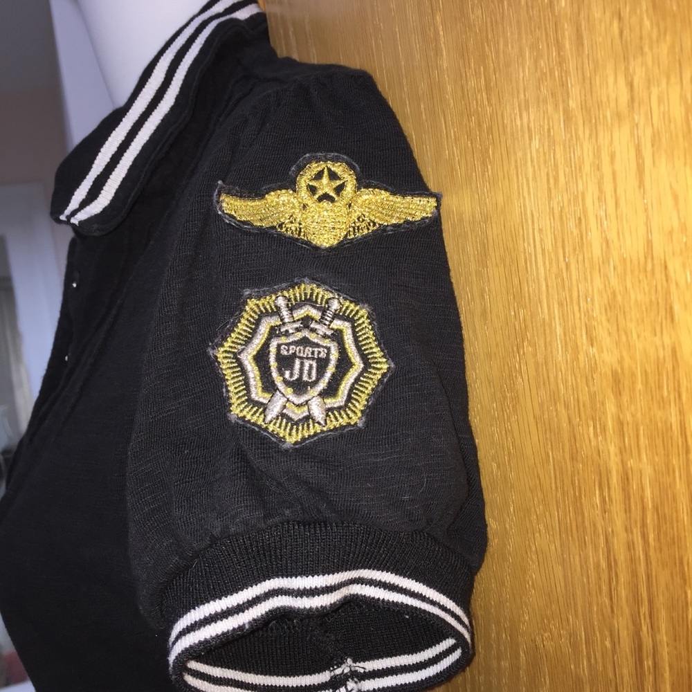 2/$20 Black Polo Top Wings & Shield Patch M Medium